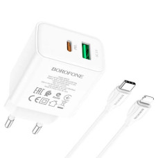 Сетевое зарядное устройство Borofone BA67A USB-A+USB-C (20W · 3A) с кабелем Type-C – Lightning (White)