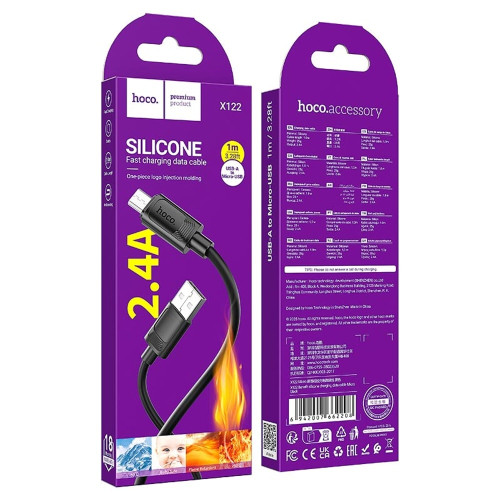 Кабель Hoco X122 USB-A – Micro-USB (1 м · 12W · 2.4A) (Black)