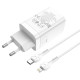 Мережевий зарядний пристрій Hoco N23 2xUSB-C (45W · 3A) з кабелем Type-C – Lightning (White)
