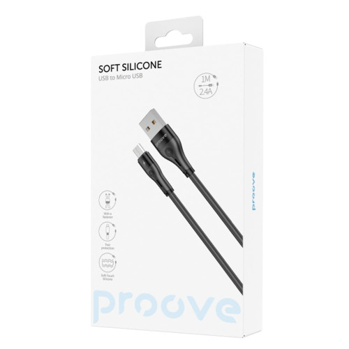 Кабель Proove Soft Silicone USB-A – Micro-USB (1 м · 12W · 2.4A) (Black)