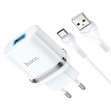 Сетевое зарядное устройство Hoco N1 USB-A (12W · 2.4A) с кабелем USB-A – Type-C (White)