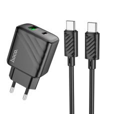 Сетевое зарядное устройство Hoco CS23A USB-A+USB-C (30W · 3A) с кабелем Type-C – Type-C (Black)