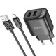 Мережевий зарядний пристрій Hoco C141A 2xUSB-A (10.5W · 2.1A) з кабелем USB-A – Lightning (Black)