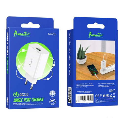 Сетевое зарядное устройство Avantis A425 USB-A (18W · 3A) (White)