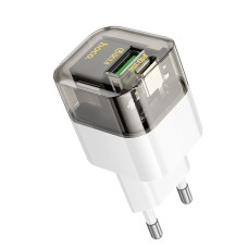 Сетевое зарядное устройство Hoco C131A USB-A+USB-C (30W · 3A) (Transparent Black)