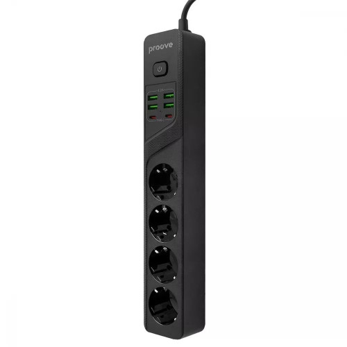 Мережевий фільтр Proove Power Socket P-04 на 4 розетки (4xUSB-A+2xUSB-C · 2 м) (Black)