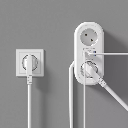 Сетевой фильтр Proove Supercoil на 2 розетки (20W · 2xUSB-A+USB-C · 1.5 м) (White)
