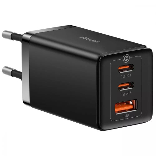Сетевое зарядное устройство Baseus GaN5 Pro USB-A+2xUSB-C (65W · 3A) с кабелем Type-C – Type-C 100W 5A (CCGP120201) (Black)
