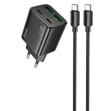 Сетевое зарядное устройство Hoco N55 2xUSBA+2xUSB-C (20W · 3A) с кабелем Type-C – Type-C (Black)