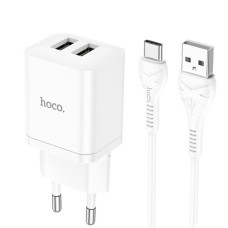 Сетевое зарядное устройство Hoco N25 2xUSB-A (10.5W · 2.1A) с кабелем USB-A – Type-C (White)