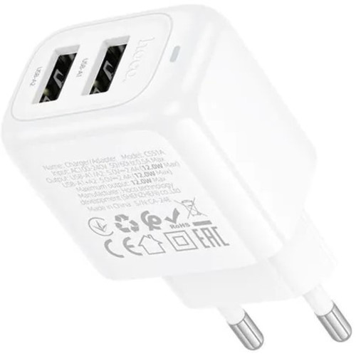 Сетевое зарядное устройство Hoco CS51A 2xUSB-A (12W · 2.4A) (White)