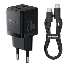 Сетевое зарядное устройство Baseus Palm Fast Charger USB-A+USB-C (20W · 3A) с кабелем Type-C – Type-C 60W (P10111608113-01) (Black)