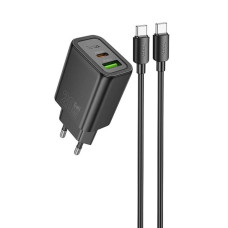 Сетевое зарядное устройство Hoco N61 USB-A+USB-C (20W · 3A) с кабелем Type-C – Type-C (Black)