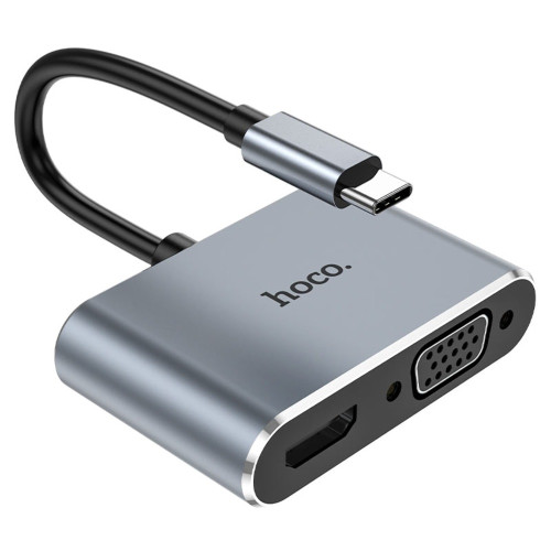 Переходник Hoco HB29 2в1 Type-C – HDMI (F) VGA (F) 0.15 м (Silver)