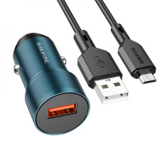 Автомобильное зарядное устройство Borofone BZ19A Wisdom USB-A (18W · 3A) с кабелем USB-A – Micro-USB (Sapphire Blue)
