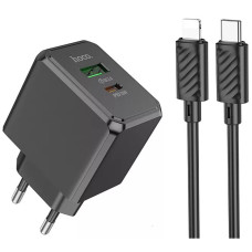 Сетевое зарядное устройство Hoco CS14A USB-A+USB-C (20W · 3A) с кабелем Type-C – Lightning (Black)