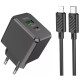 Сетевое зарядное устройство Hoco CS14A USB-A+USB-C (20W · 3A) с кабелем Type-C – Lightning (Black)