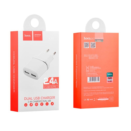 Сетевое зарядное устройство Hoco C12 2xUSB-A (12W · 2.4A) (White)