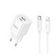 Мережевий зарядний пристрій Hoco C147A USB-A+USB-C (20W · 3A) з кабелем Type-C – Lightning (White)