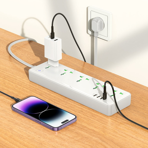 Сетевой фильтр Hoco AC13A на 5 розеток (17W · 4xUSB-A · 1.5 м) (White)