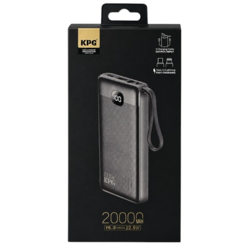Повербанк King Power KPG-206x 22.5W з кабелем 2в1 (20000 mAh) (Black)