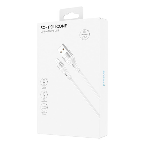 Кабель Proove Soft Silicone USB-A – Micro-USB (1 м · 12W · 2.4A) (White)