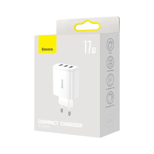 Сетевое зарядное устройство Baseus Compact 3xUSB-A (17W · 2.4A) (CCXJ020102) (White)