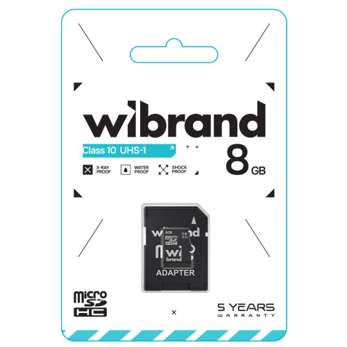 Карта памяти Wibrand microSDHC 8GB Class 10 + адаптер SD