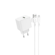 Мережевий зарядний пристрій Borofone BAS12A USB-A (18W · 3A) з кабелем USB-A – Micro-USB (White)