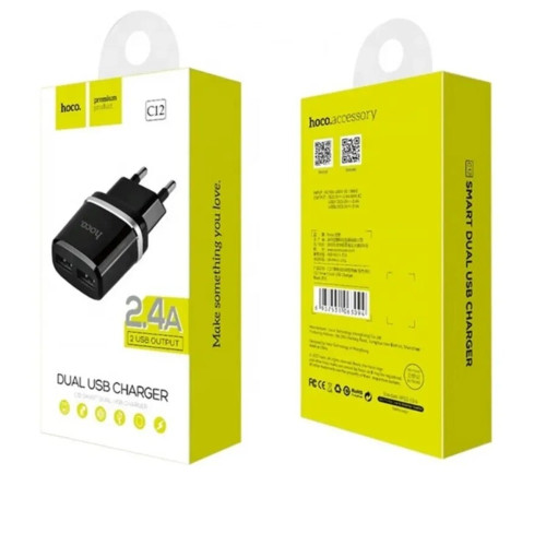 Сетевое зарядное устройство Hoco C12 2xUSB-A (12W · 2.4A) (Black)