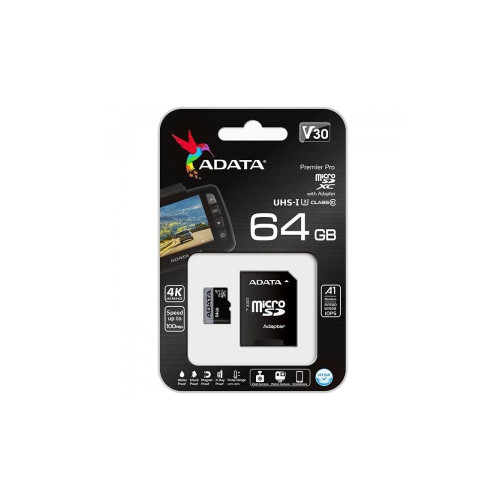 Карта памяти ADATA Premier Pro microSDXC 64GB Class 10 UHS-I U3 + адаптер SD