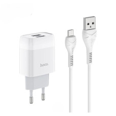 Сетевое зарядное устройство Hoco C73A 2xUSB-A (12W · 2.4A) с кабелем USB-A – Micro-USB (White)