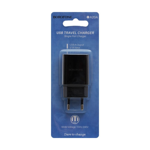 Мережевий зарядний пристрій Borofone BA20A USB-A (10.5W · 2.1A) (Black)