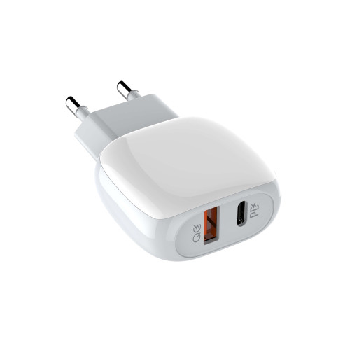Сетевое зарядное устройство LDNIO A2313C USB-A+USB-C (18W · 3A) с кабелем Type-C – Lightning (White)