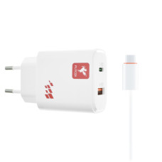 Сетевое зарядное устройство FLYCDI FA-006 USB-A+USB-C (20W · 3A) с кабелем USB-A – Type-C (White)