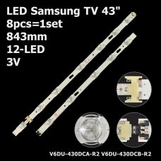 Прямая подсветка для телевизора Samsung 43″ V6DU-430DCA-R2 (8 планок по 465/383 мм, 12/5/7 LED, линза 17,5 мм, 3 В)