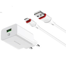 Мережевий зарядний пристрій Borofone BA21A USB-A (18W · 3A) з кабелем USB-A – Micro-USB (White)