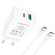 Сетевое зарядное устройство Borofone BA67A USB-A+USB-C (20W · 3A) с кабелем Type-C – Type-C (White)