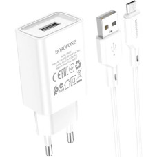 Мережевий зарядний пристрій Borofone BA68A USB-A (10.5W · 2.1A) з кабелем USB-A – Micro-USB (White)