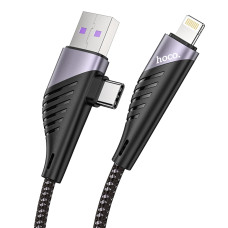 Кабель Hoco U95 2-в-1 USB-A – Type-C/Lightning (1.2 м · 20W · 2.4A) (Black)