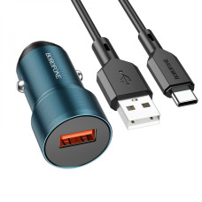 Автомобильное зарядное устройство Borofone BZ19A Wisdom USB-A (18W · 3A) с кабелем USB-A – Type-C (Sapphire Blue)