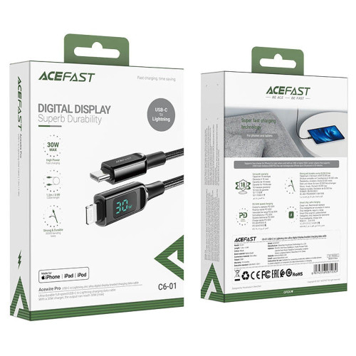 Кабель Acefast MFI C6-01 Type-C – Lightning (1.2 м · 30W · 3A) (Black)