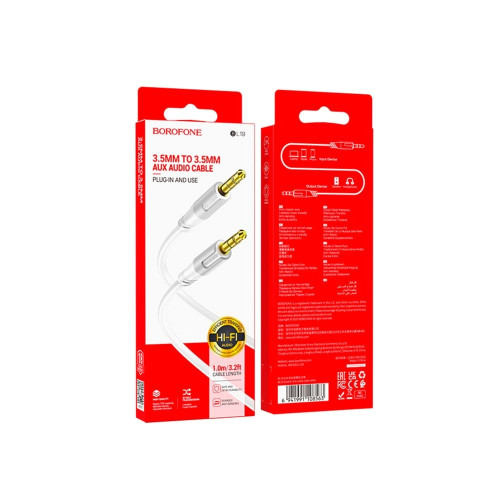 Аудіокабель AUX Borofone BL19 3.5 мм (1 м) (White)