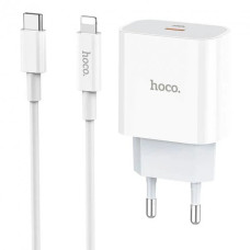 Мережевий зарядний пристрій Hoco C76A Plus USB-C (20W · 3A) з кабелем Type-C – Lightning (White)