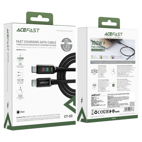 Кабель Acefast C7-03 Type-C – Type-C (1.2 м · 100W · 5A) (Black)