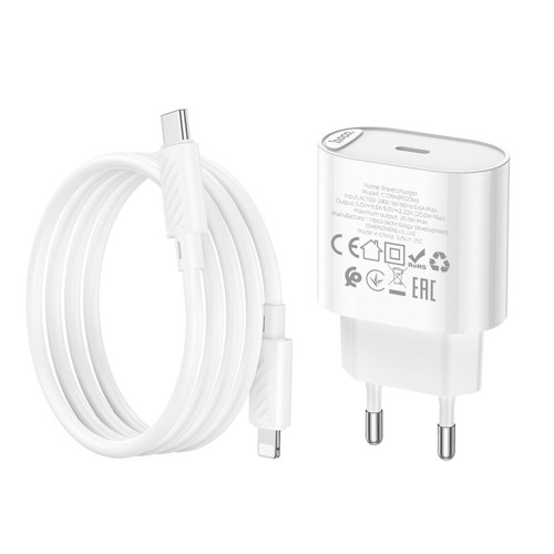 Сетевое зарядное устройство Hoco C109A USB-C (20W · 3A) с кабелем Type-C – Lightning (White)