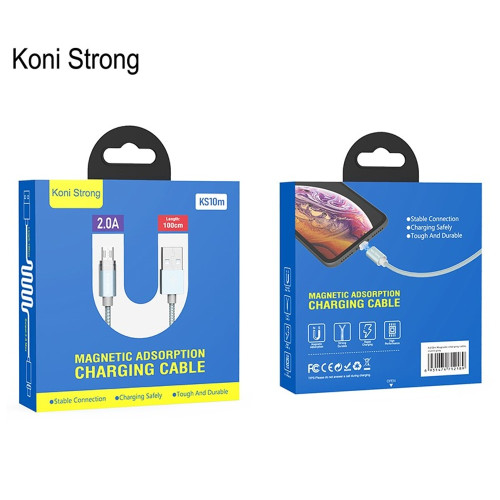 Кабель Koni Strong KS10m Magnetic USB-A – Micro-USB (1 м · 10W · 2A) (Gray)