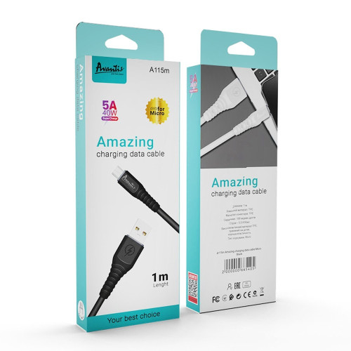 Кабель Avantis A115м USB-A – Micro-USB (1 м · 15W · 3A) (Black)