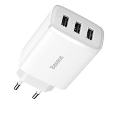 Мережевий зарядний пристрій Baseus Compact 3xUSB-A (17W · 2.4A) (CCXJ020102) (White)