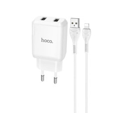 Сетевое зарядное устройство Hoco N7 2xUSB-A (10.5W · 2.1A) с кабелем USB-A – Lightning (White)